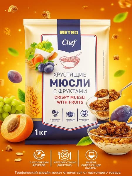 Мюсли Metro Chef хрустящие с кусочками фруктов 1 кг