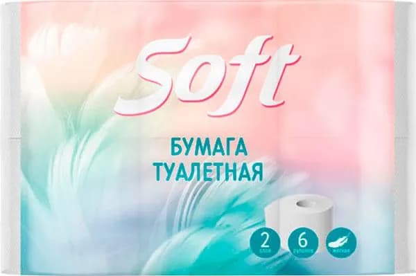 Туалетная бумага Soft 2 слоя 6 рулонов