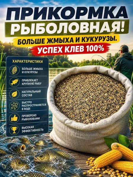 Рыболовная Прикормка больше жмыха и кукурузы с добавками семян клев 100%