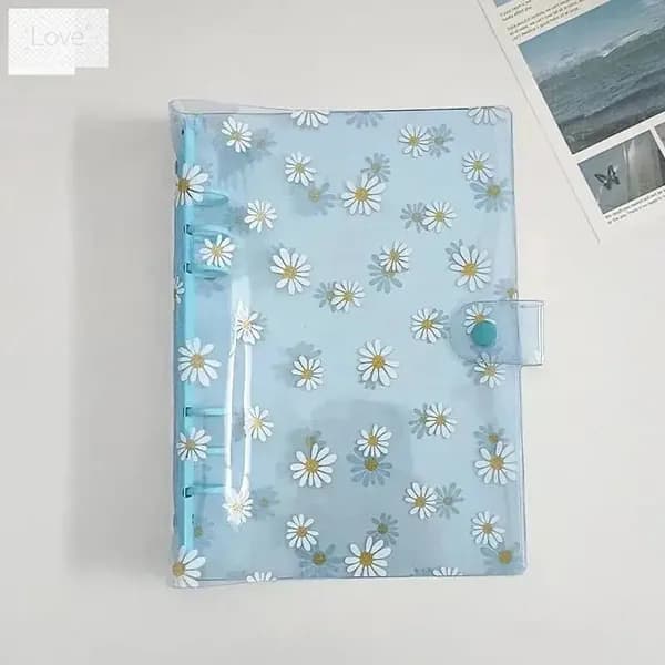 Прозрачная папка на кольцах А5 "Ромашки" из ПВХ, пустая (6 отверстий)