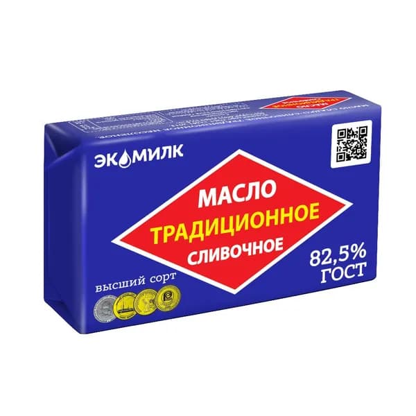Масло сладко-сливочное Традиционное несоленое 82,5% 160 г, Экомилк