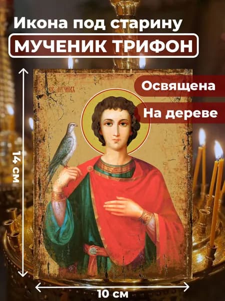 Икона из дерева Мученик Трифон, 10*14 см