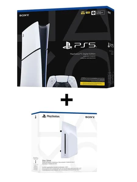 Игровая приставка Sony PS5 Slim 825 ГБ (цифровая версия) и PlayStation Disc Drive Blue-Ray c дисководом