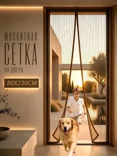 Москитная сетка на дверь на магнитах, коричневая 80X230 см