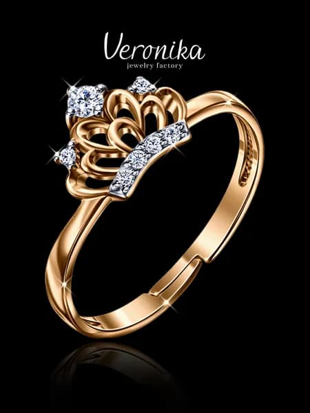 Кольцо серебро 925 пробы позолоченное Корона серебряная Veronika jewelry factory
