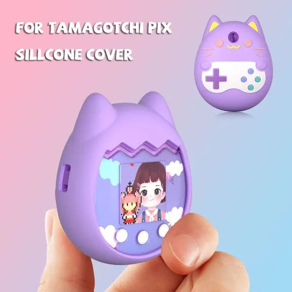 Силиконовый чехол для Tamagotchi Pix в виде кошачьей головы с ремешком, водонепроницаемый и противоударный