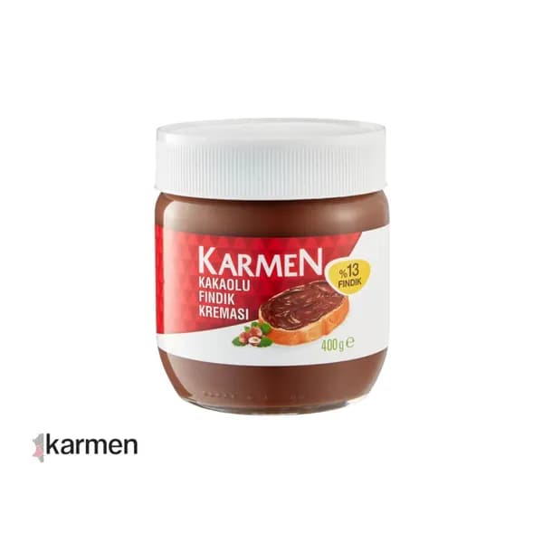 Шоколадно-ореховая паста Karmen с фундуком и какао, стеклянная банка 400 г