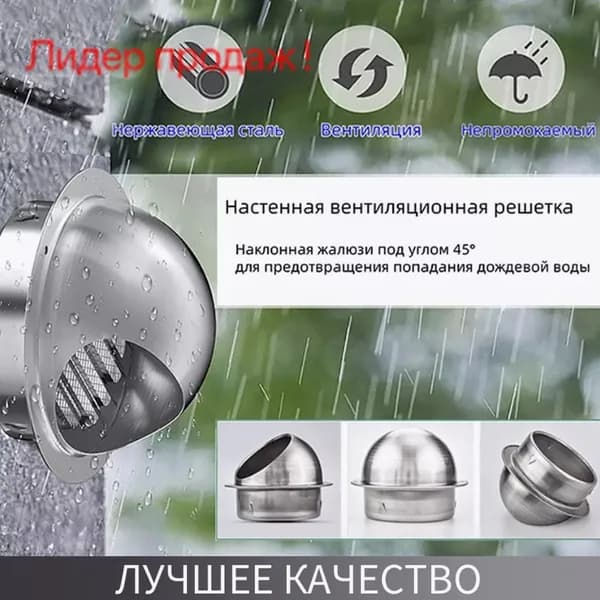 Выход стенной металлический с решеткой и сеткой, 304 нержавеющей стали,D100mm