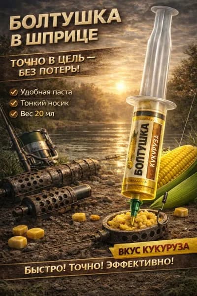 Болтушка для рыбалки "Кукуруза" в шприце 20 г насадка на карася, карпа, плотву и леща, рыболовная паста