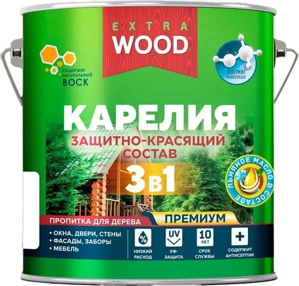 Состав защитно-красящий Farbitex Wood Extra Карелия 3в1 для древесины, безцветный, 2.7 л