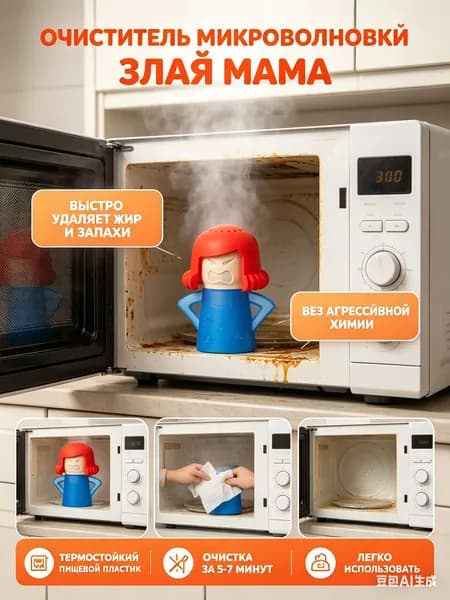 Очиститель для микроволновой печи Angry Mama, Паровой стерилизатор для СВЧ печи и духовки - Аксессуар для кухни для удаления жира и запаха Злая мама.