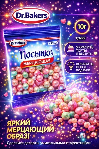 Посыпка кондитерская DR.BAKERS Мерцающая, 10г
