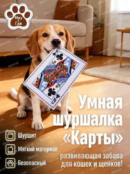 Шуршащая игрушка-карта для собак и кошек Дама-шуршалка антистресс, безопасно, хрустит как настоящая, 26.5 18 см