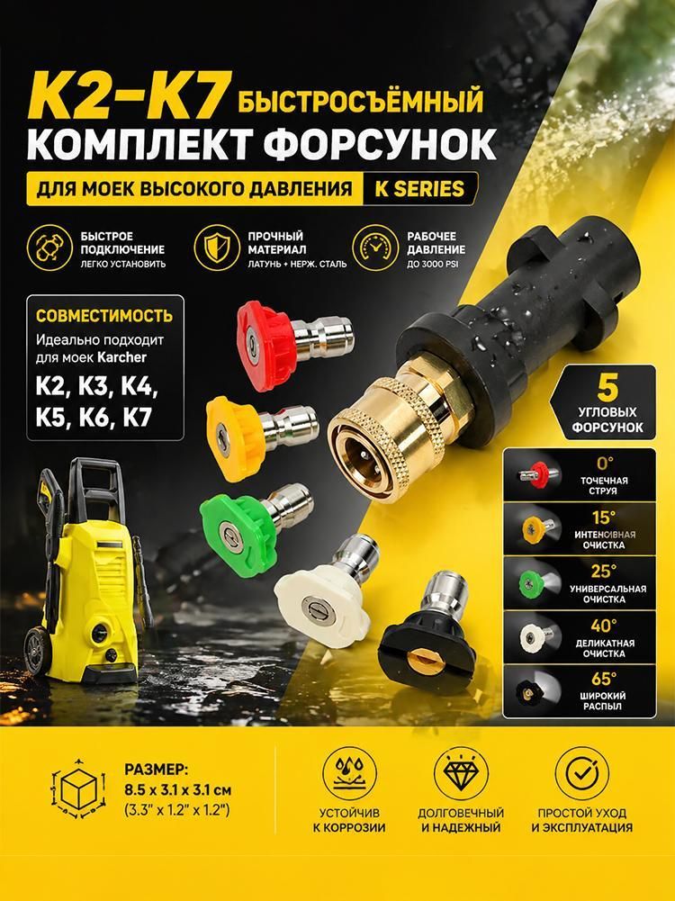 Адаптер для Karcher K2-K7 переходник для мойки высокого давления с набором форсунок 5 шт.