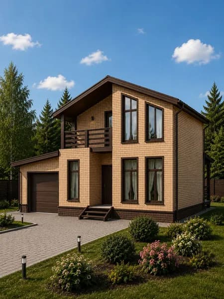 Проект каркасного дома 8x8 м, 133 м, гараж, терраса и балкон