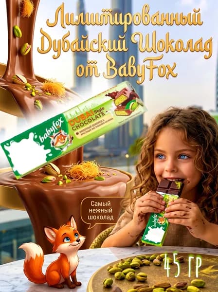 Нежный молочный Дубайский шоколад Dubai Chocolate - из фисташковой пасты и кунафы, 45 гр, BabyFox, Россия