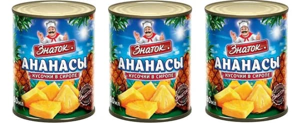 Знаток Ананасы кусочки, 565 гр, 3 штуки
