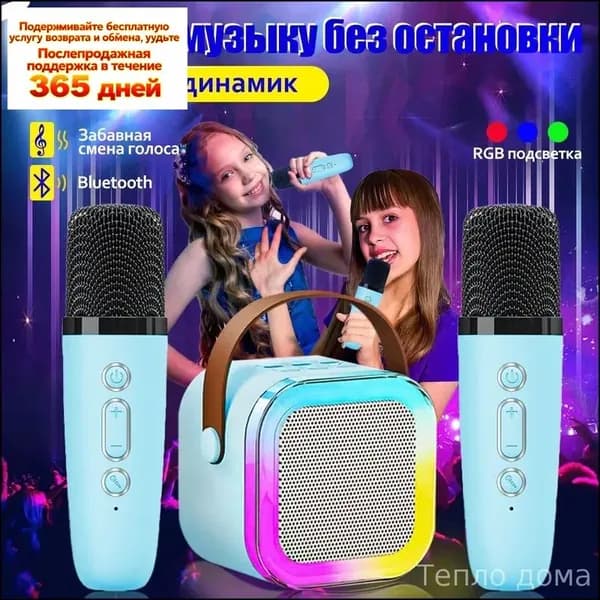 Портативная караоке система, колонка с двумя микрофонами