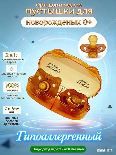 2 ортодонтические пустышки для новорожденных + цепочка для предотвращения потери