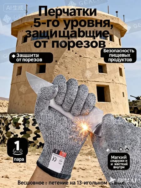 Перчатки/рукавицы защитные,Уровень защиты 5,Не бойтесь ножевого огня