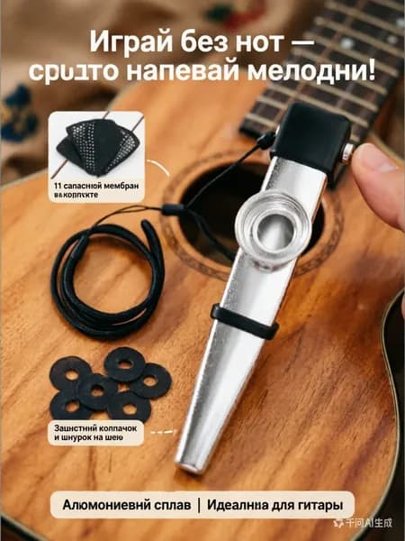 Казу металлическое, с 11 запасными мембранами и шнурком-серебристый, духовой музыкальный инструмент для начинающих и аккомпанемента
