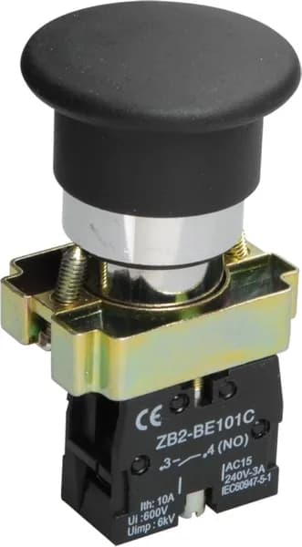 Кнопка управления IEK / ИЭК LAY5-BC21 грибок без подсветки, черная, 1з, IP40, под отверстие диаметром 22мм, BBG70-BC-K02 / кнопочный пост