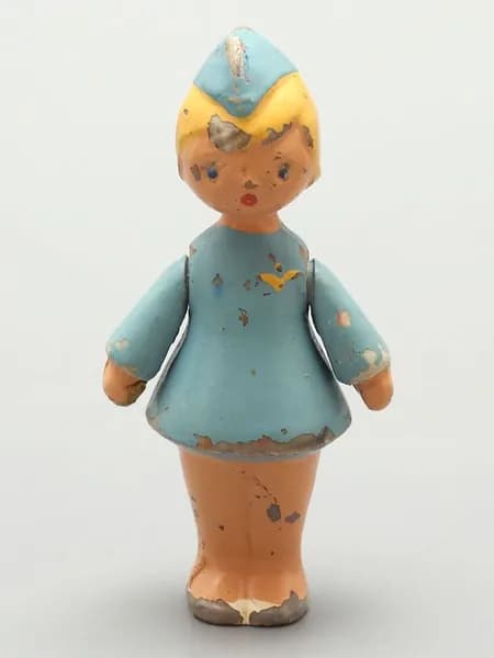 Антикварная детская игрушка, миниатюрная кукла "Стюардесса", колкий пластик, СССР, 1970-80 гг.