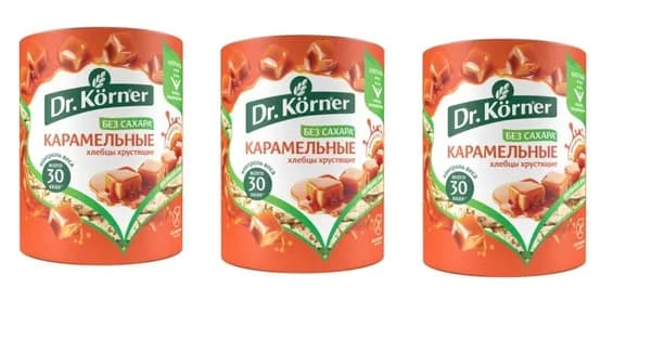 Dr. Korner Хлебцы кукурузно-рисовые ,Карамельные, 90г, 3 шт