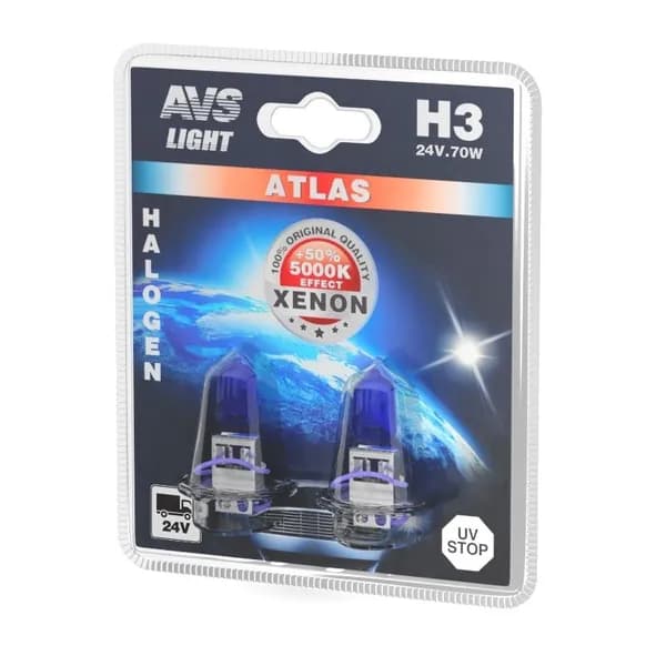 Галогенная лампа AVS ATLAS/5000К/H3.24V.70W.блистер- 2шт.