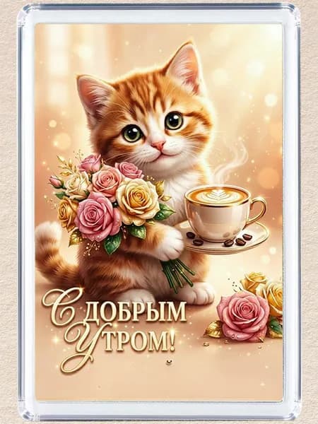 Магнитик на холодильник "Котенок с добрым утром"