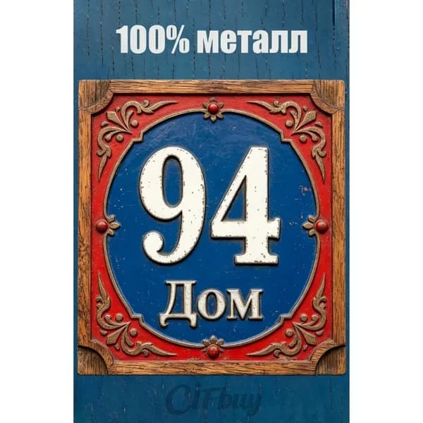 Табличка с номером дома 94 Классический цвет, металл, 20х20 см.