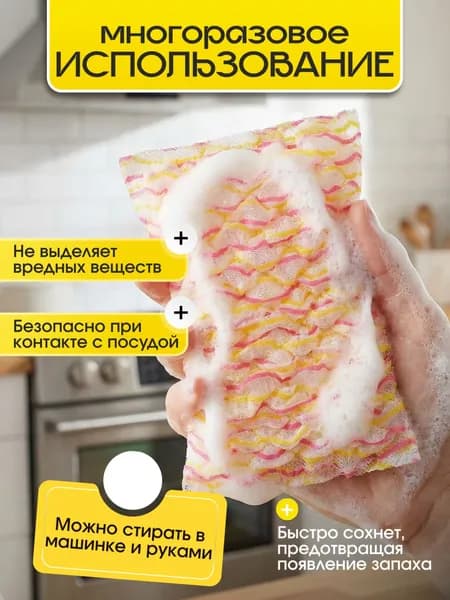 Губки для кухни и уборки, двусторонние, 2 шт, размер 12x15см