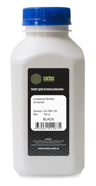 Тонер для принтера Cactus черный флакон 100гр. для принтера Brother Universal, CS-TBR-100