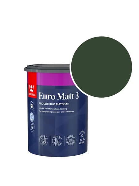 Краска интерьерная Tikkurila/Tikkivala Euro Matt 3 RAL 6020 (Хромовый зелёный - Chromium green) 0,9 л