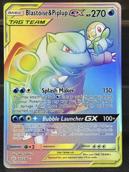 Портативные карты PKM K Настройка и прокси высококачественной Blastoise & Piplup-GX Cosmic Eclipse (CEC) #253
