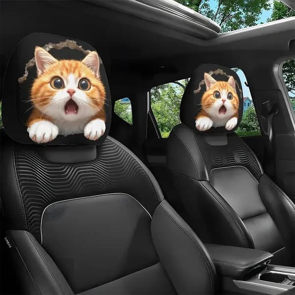 3D Милый чехол на подголовник автомобиля в виде оранжевого кота и поддержка шеи в автомобиле