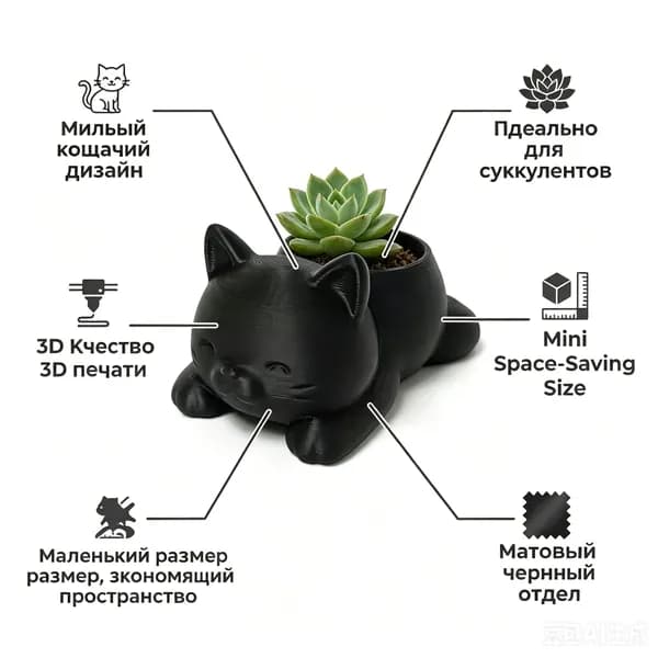 Кашпо, 1 шт, цвет черный