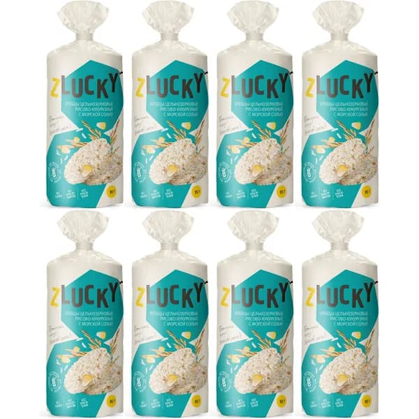 Хлебцы рисово-кукурузные Zlucky с морской солью 90 г, набор: 8 штук
