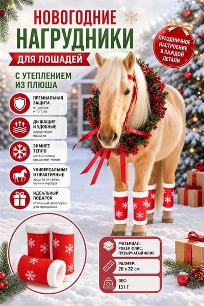 Нагрудники для лошадей с утеплением из плюша, новогодние