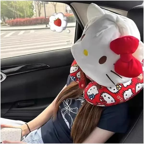 U-образная подушка для шеи с капюшоном Hello Kitty, портативная дорожная подушка для самолёта и автомобиля, повседневный аксессуар в дорогу