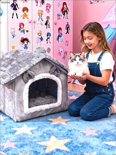340*310*340MM Домашняя кошка, собачье гнездо, кровать, закрытая теплая конструкция, с плюшевым утолщением