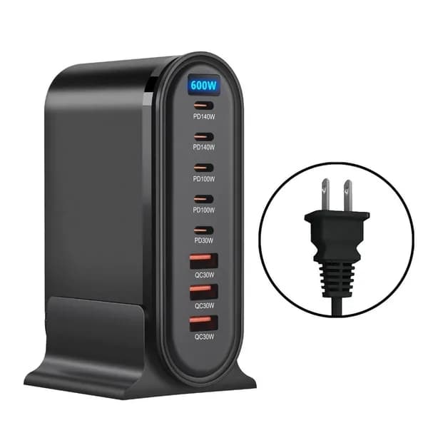 Многофункциональный USB-хаб 600W 8 портов, Черный - US