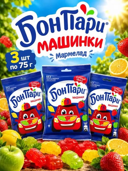Бон Пари, Мармелад Бон Пари Машинки, 3 шт х 75 г