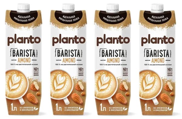 Напиток миндальный обогащенный кальцием, жирность 1,2%, Barista PLANTO, Россия, 1 л х 4шт