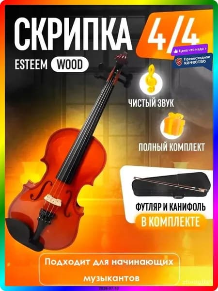 Скрипка 4/4 из дерева, коричневая, в комплекте с футляром и смычком для начинающих и профессионалов