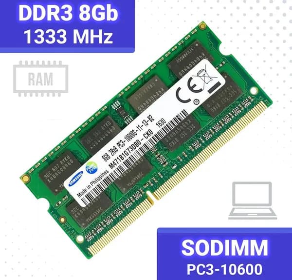 Оперативная память DDR3 8Гб Samsung 1333 mhz 1.5V SODIMM для ноутбука DDR3, 1333 МГц, 1 x 8 ГБ (M471B1G73DB0)