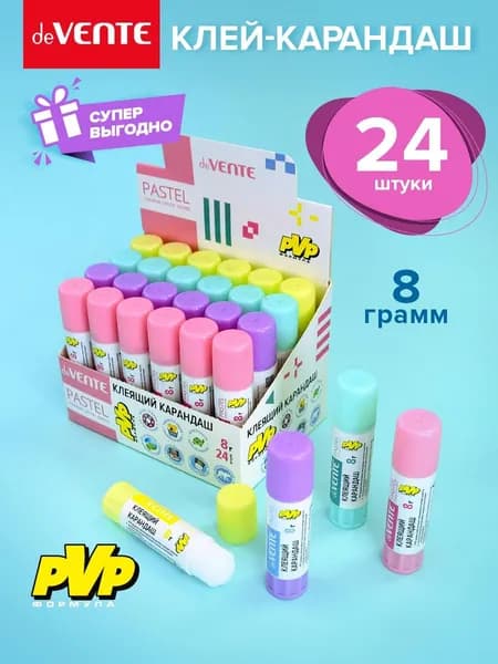 Клей канцелярский Карандашдля пазлов, для декупажа 24 шт., 8 мл./ 301 г.