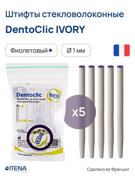 Штифты стекловолоконные DentoClick Ivory (цвет слоновой кости), диаметр 1 мм, 5 штук, Itena Франция (Итена, Дентоклик)