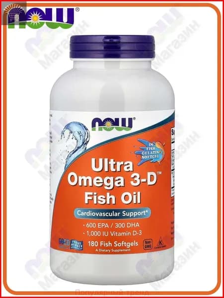 NOW Foods, Ultra Omega 3-D Рыбий жир, 600 EPA/300 DHA, Fish Oil, 180 софтгелей