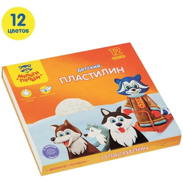 Пластилин Мульти-Пульти "Енот на Аляске", 12 цветов, со стеком (ДП_10235)